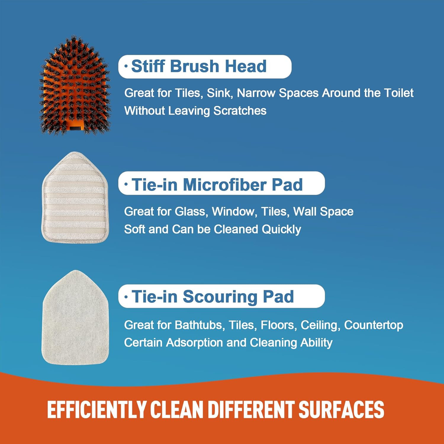 Tile Tub Scrubber Brush w/3 Different Function Cleaning Heads & 56″ Extendable H