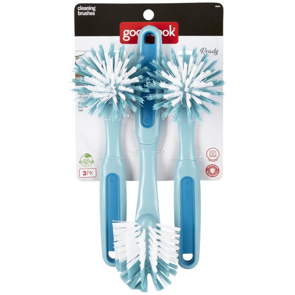 3pk Blue Dish Brushes 11.5″, Rubber/Plastic Set
