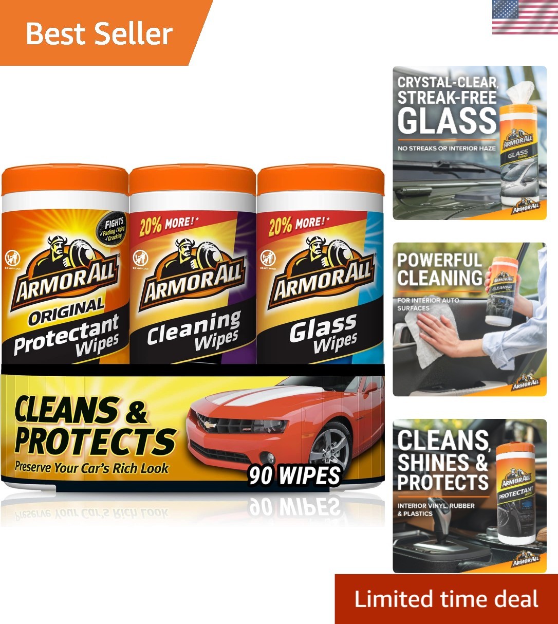 90-Piece Car Wipes Kit: Protectant, Glass, and Cleaning Wipes for Pristine Shine