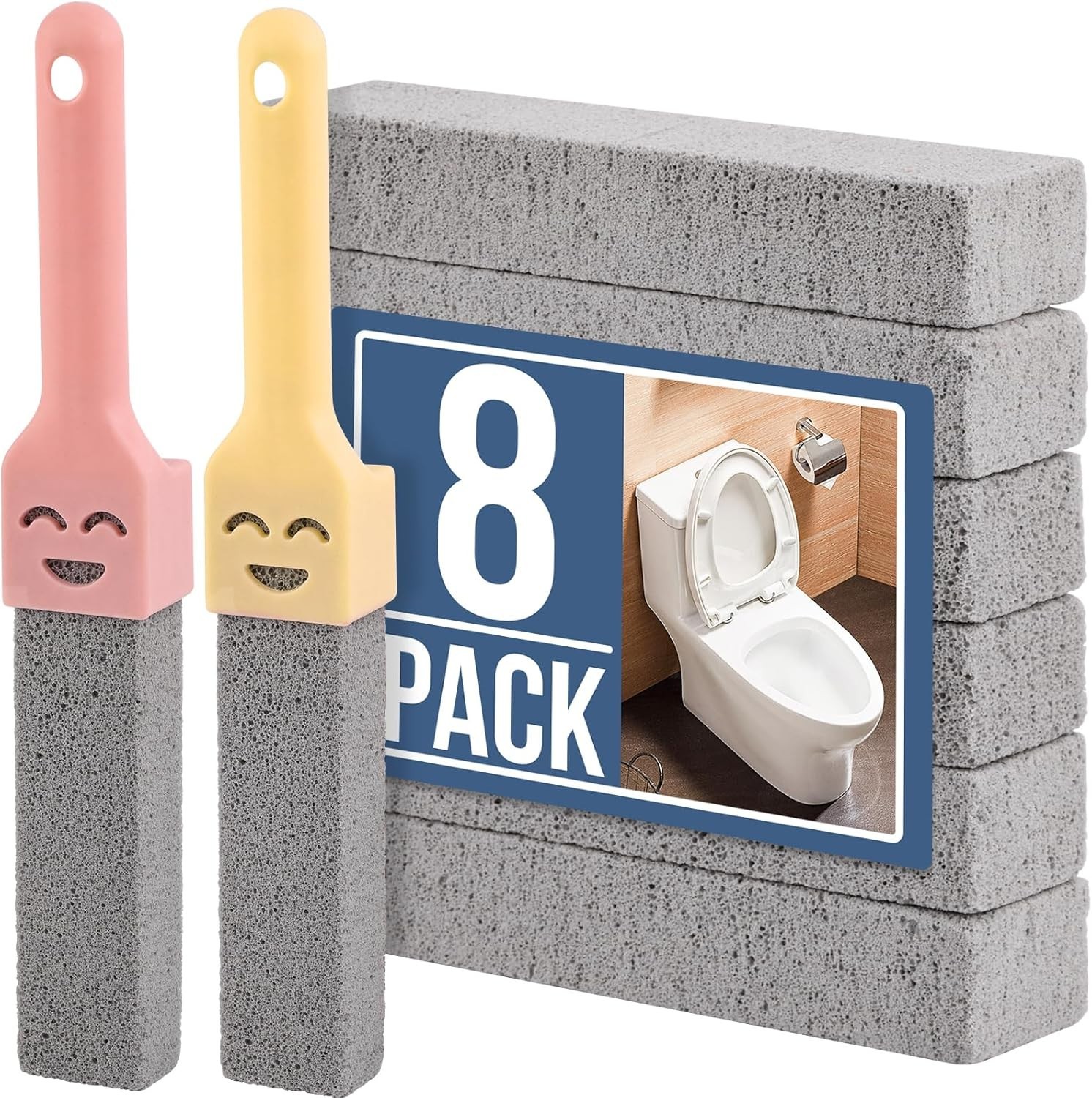 8 Pack Pumice Stone Scouring Sticks with 2 Universal Handles, Grey Pumice Sto…
