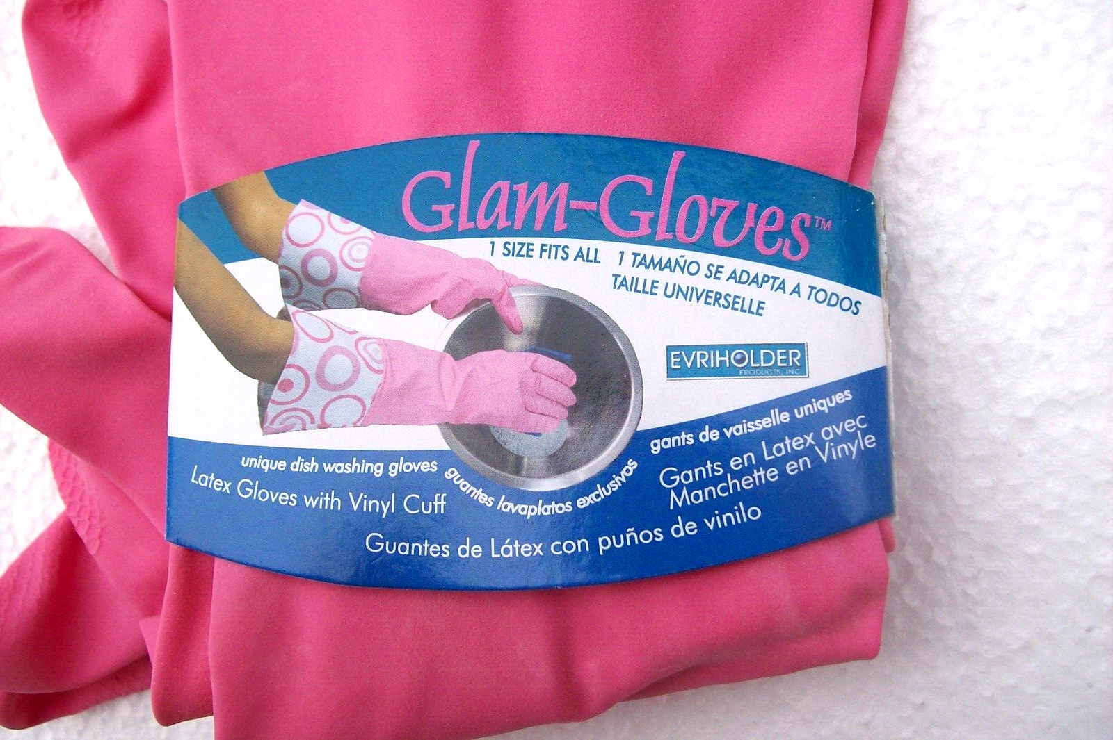 2 PAIRS Of EVRIHOLDER GLAM GLOVES Latex Dishwashing Cleaning Gloves~ PINK~SEALED