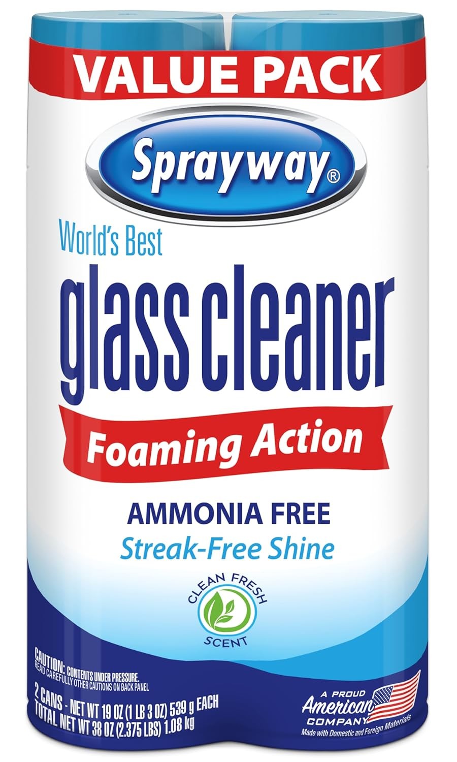 Sprayway Glass Cleaner Aerosol Foam Spray 19oz 2 Pack Ammonia Free Window