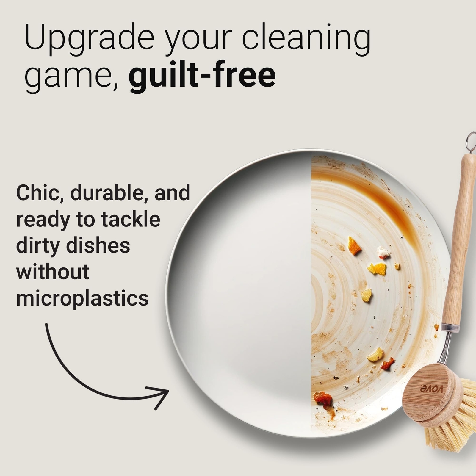 Eco-Friendly Bamboo Dish Brush with 3 Natural Bristle Replacement Heads
