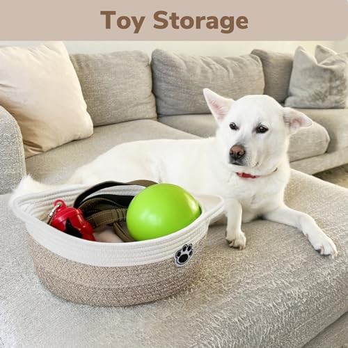 HiChen Small Woven Storage Basket 12x8x5 Paw Print Dog Toy Nursery Organizer