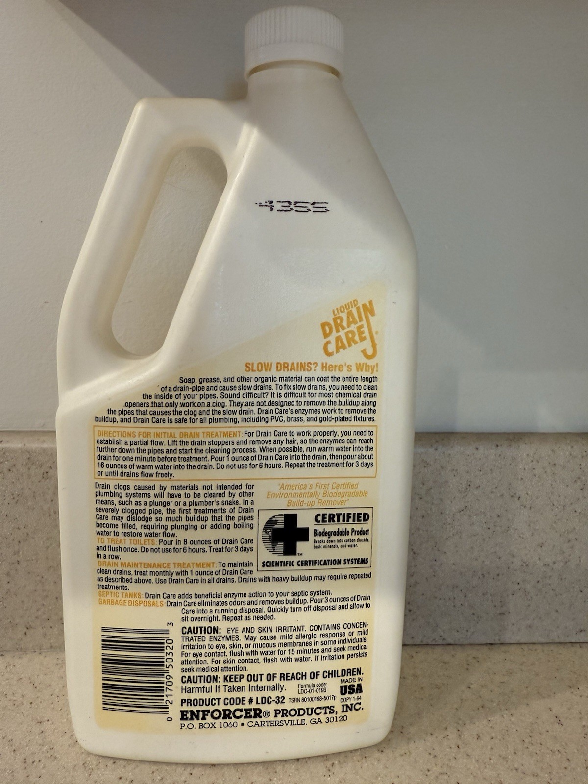 Vintage Liquid Drain Care Build Up Remover By Enforcer 1994 New Sealed