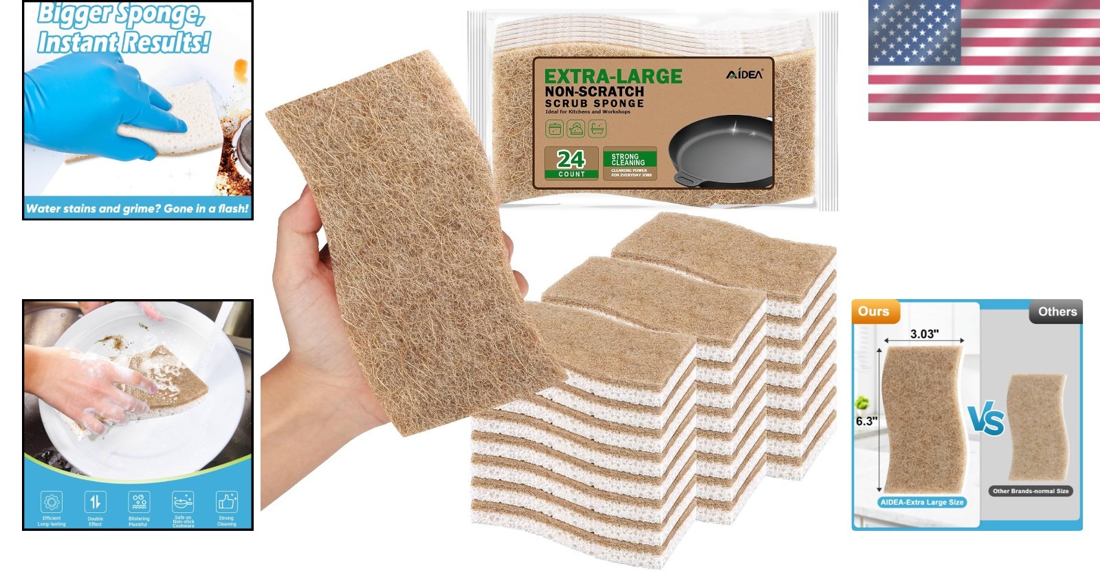 Large Non-Stick Cookware Sponges, 24 Pack
