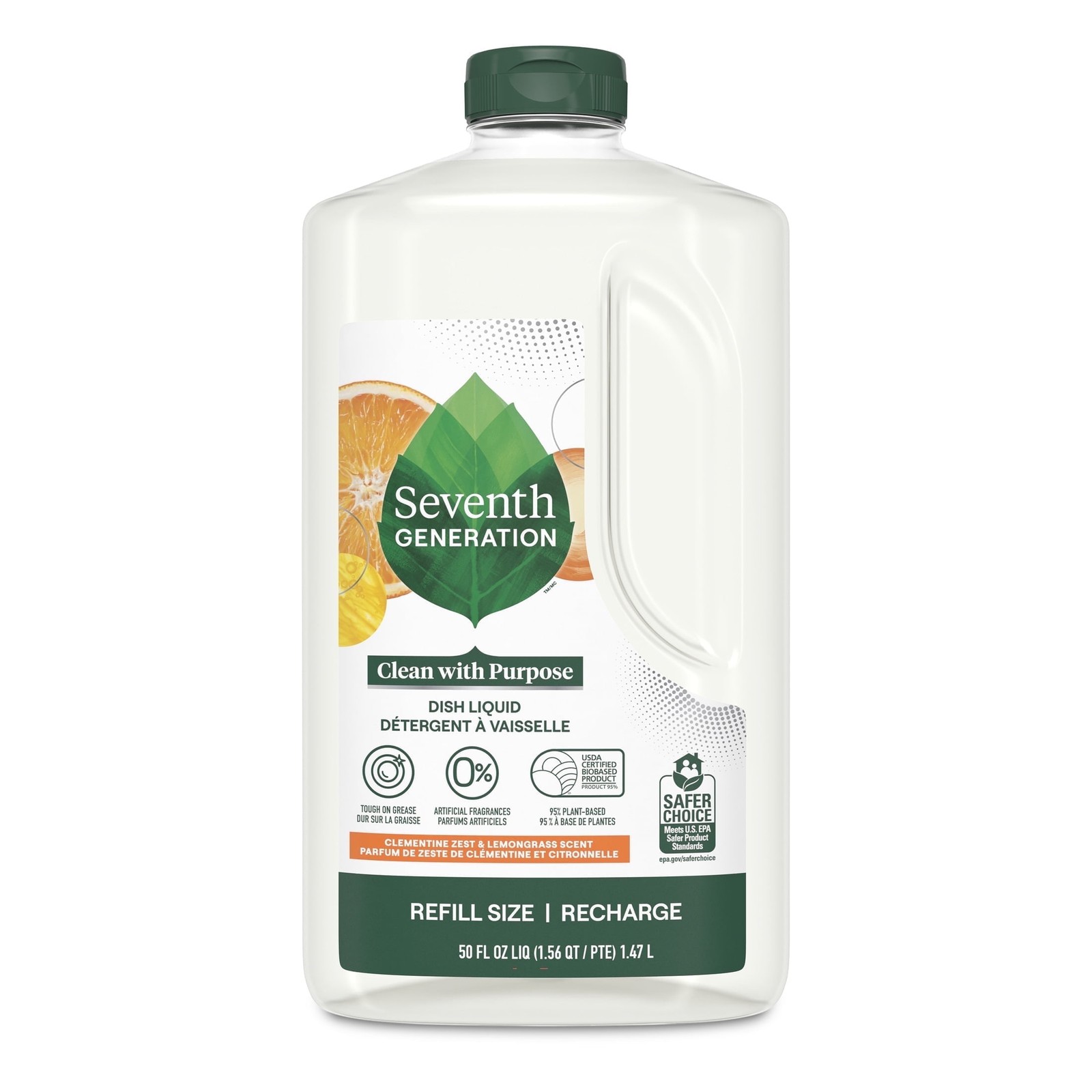 3 pk)Dish Soap Refill Dishwashing Liquid Soap, Clementine Zest Lemongrass, 50 oz