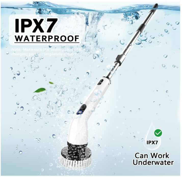 Electric Spin Scrubber, Waterproof Shower Cleaner with LCD & Extension Handle