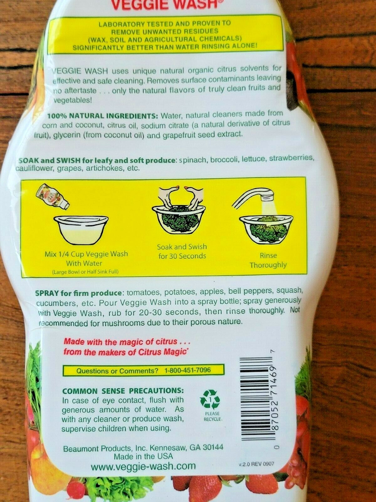 All Natural Veggie Wash Made w/ Organic Citrus 32 Fl. Oz. (NEW)