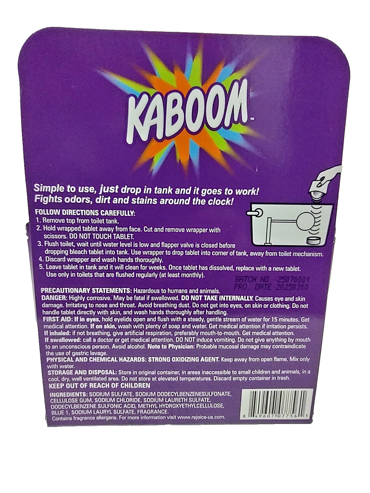 (3 Boxes) newKABOOM Automatic Toilet Bowl Cleaner & Deodorizes S.Blue 2Tabs/Box