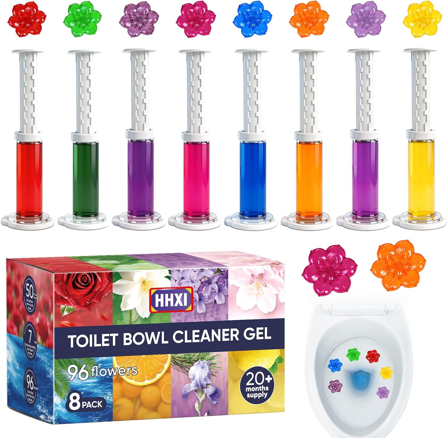 8 Pack Toilet Gel Stamp, Toilet Bowl Cleaner Gel, 8 Scents Flower Shaped