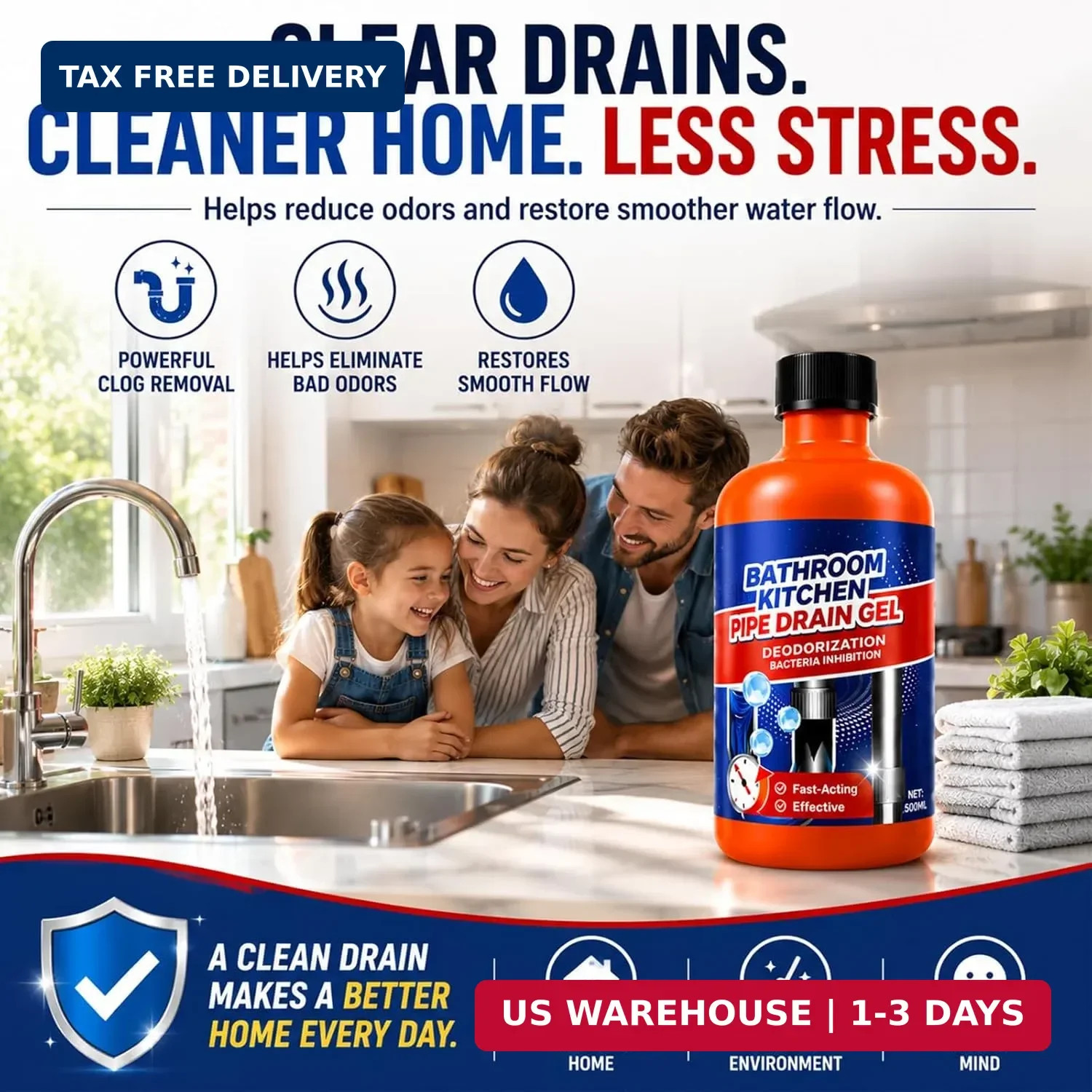 Drain Clog Remover 2 Pack, Drain Clog Dissolver, Opener-Cleaner, Toilet Clog Rem