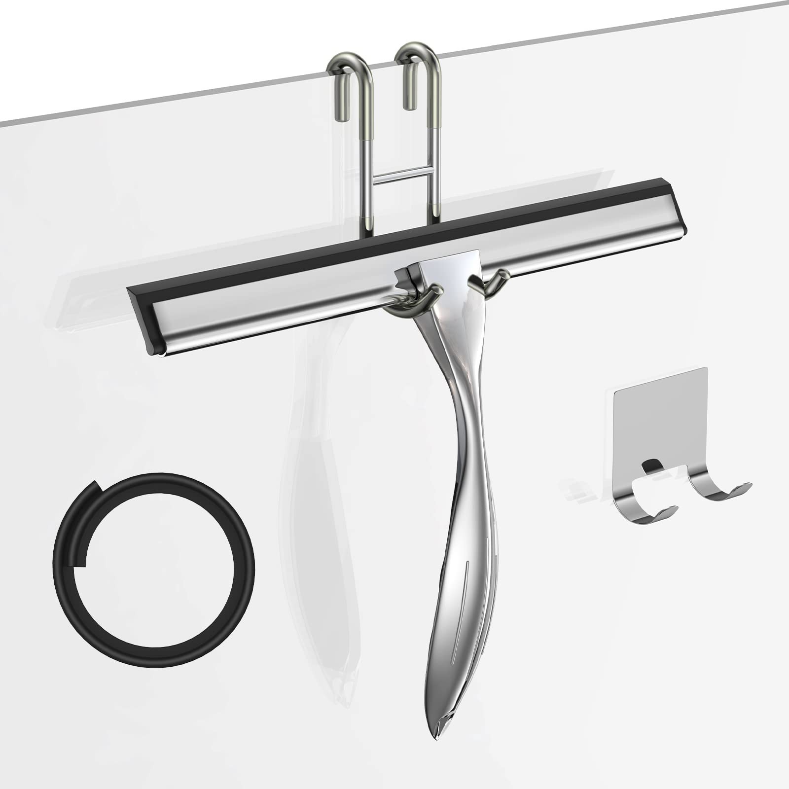10-Inch Stainless Steel Shower Squeegee Set for Streak-Free Glass, Tiles & Mirro