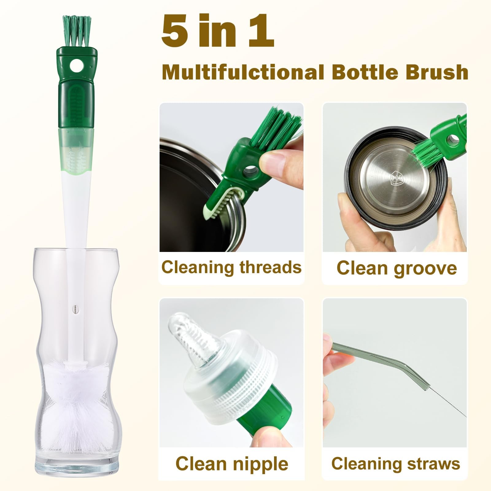 5 Pack Dish Bottle Brush Set with 5-in-1 Cup Cleaning Brush, Dish Scrub Long …