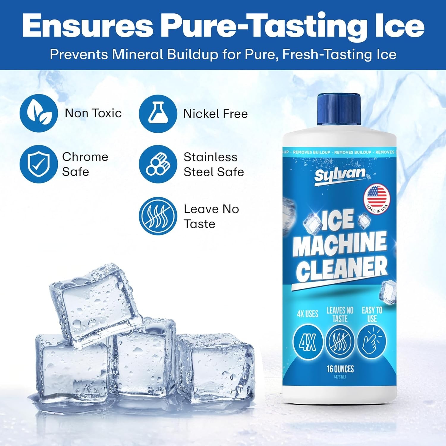 Sylvan Ice Machine Cleaner and Descaler | 32 Oz (8 Uses) | Free Cloth
