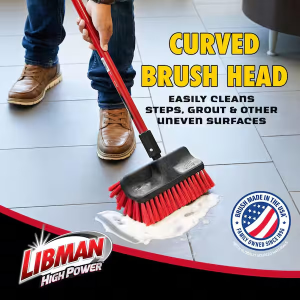 Heavy Duty Floor Scrub Brush 60in Long Handle Dual Surface Tile Deck Cleaner
