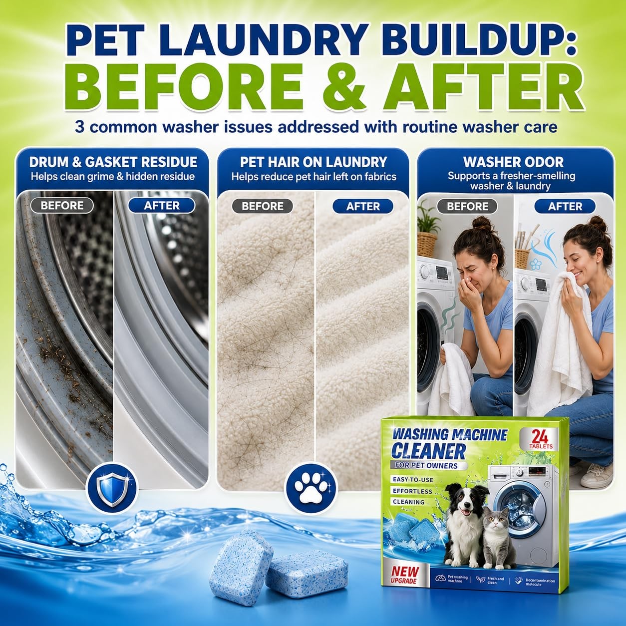 Enzyme Washing Machine Cleaner Tablets for Pet Owners, [2X Power] Washer Clea…