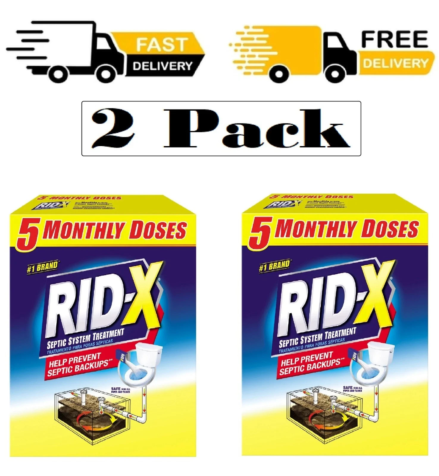 2 PACK – RID-X Septic Treatment, 5 Month Supply of Powder 49 oz (Total 98 oz)