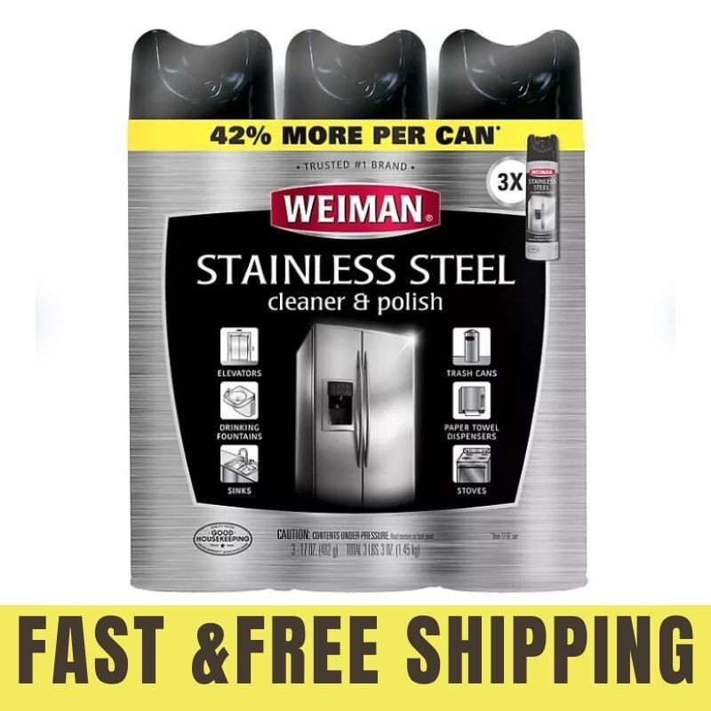 Weiman #1 Stainless Steel Kitchen and Home Appliance Cleaner & Polish 17oz 3pk