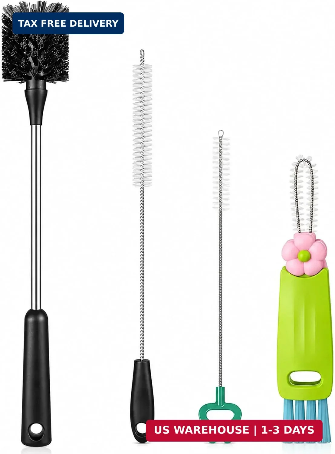 [4 Pack] Bottle Brush, 15 Inches Stainless Steel Long Handle Baby Bottle Scrub C