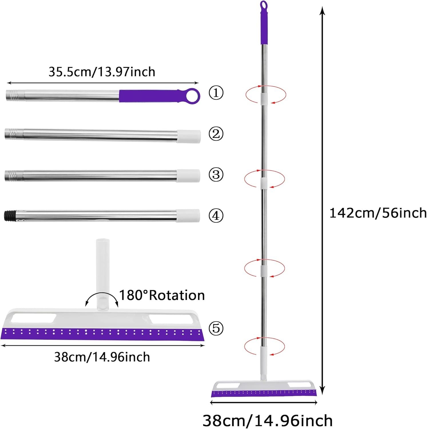 Magic Broom 4-in-1 Silicone Floor Squeegee with 56″ Handle – Effortless Cleaning