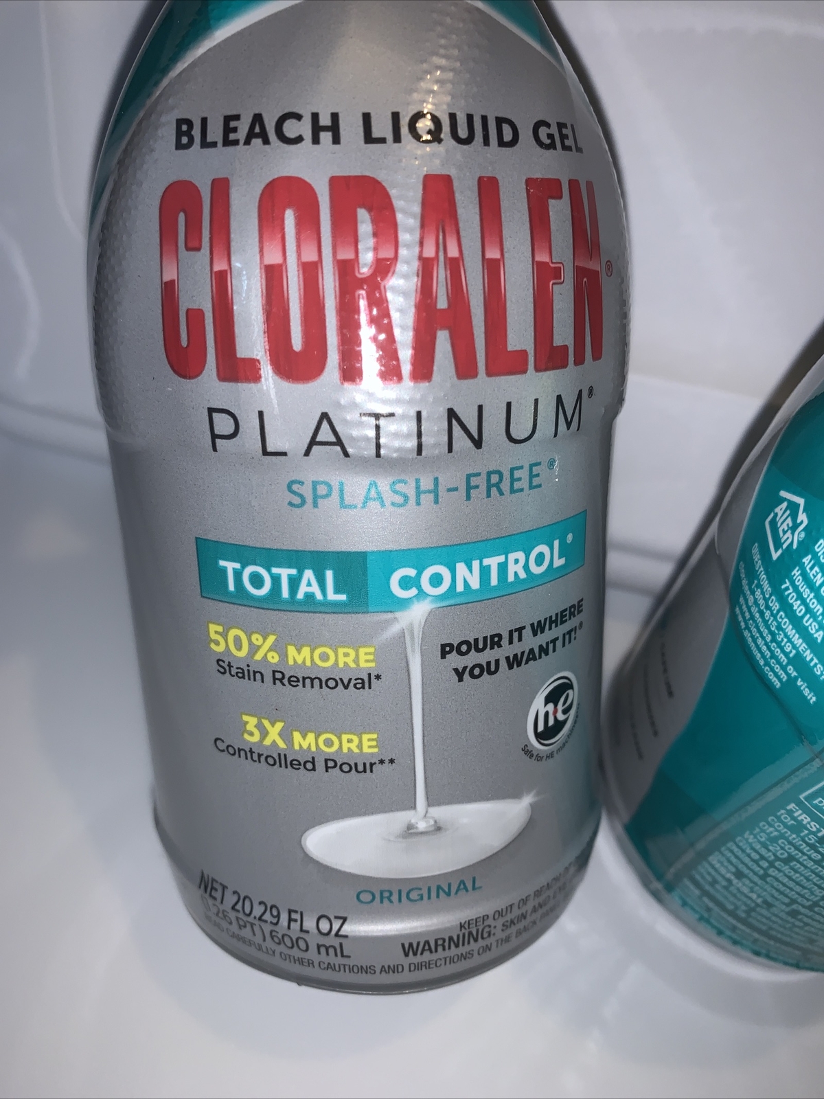 2 Cloralen Platinum Bleach Liquid Gel 20 oz Bottle High Efficiency Washer Safe