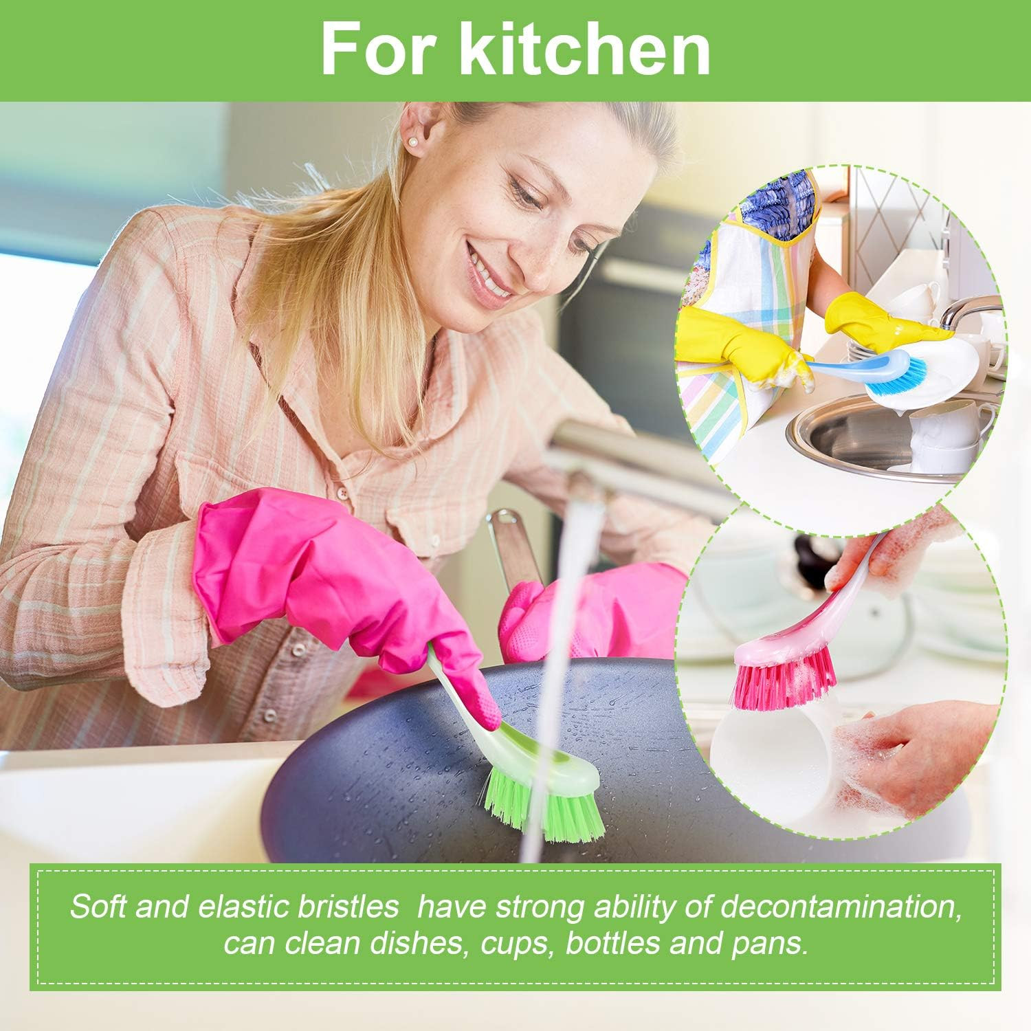 5 Pieces Long Dish Brush with Handle Assorted Color Dishwashing Brush with Sucti