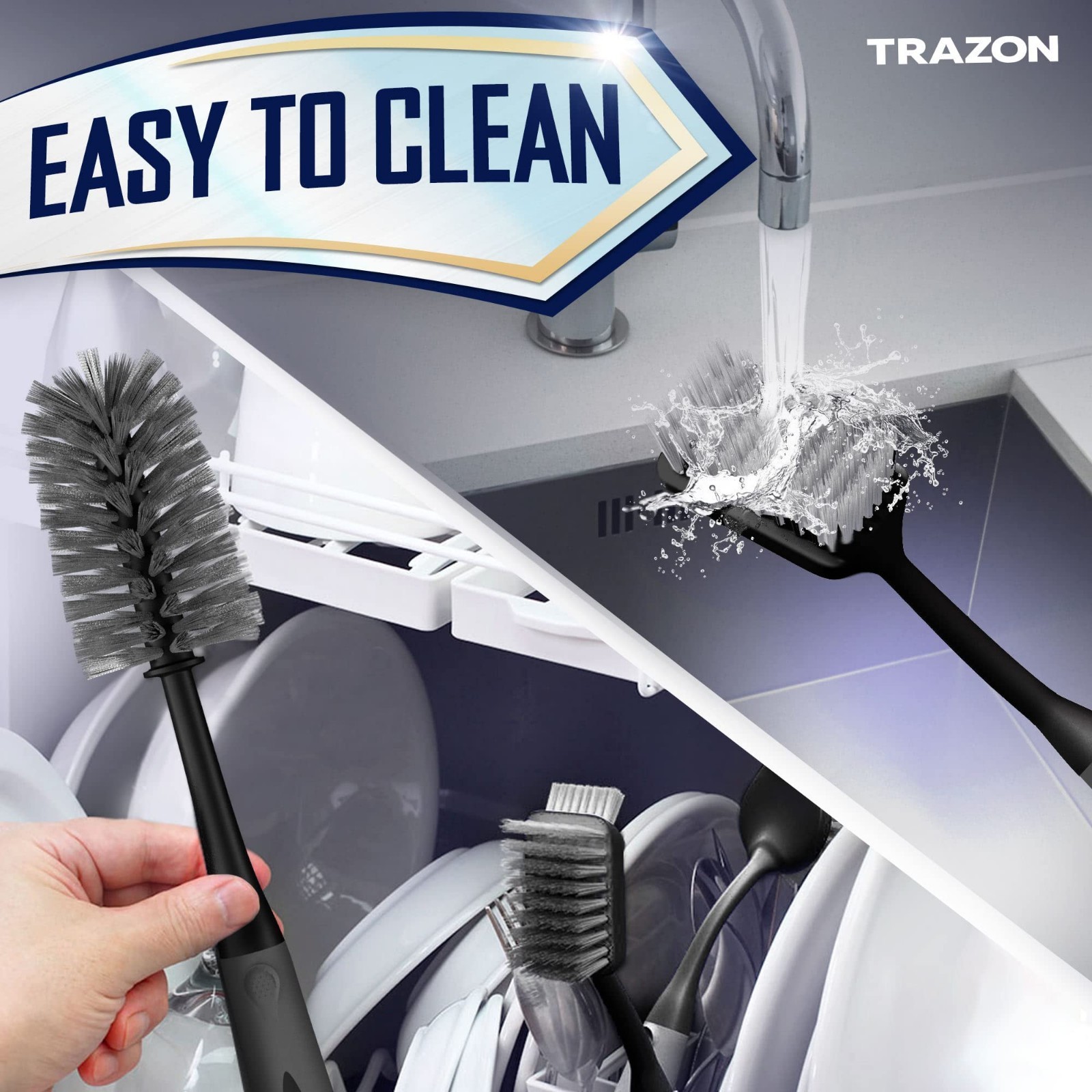 4-Piece Dish Brush Set – Non-Slip Long Handle Kitchen Scrubbers for Dishes, Pots