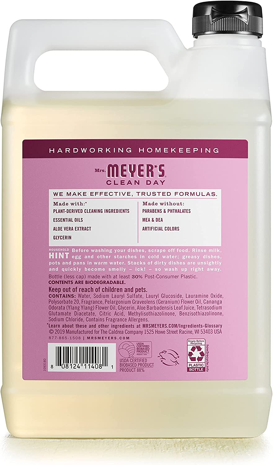Mrs. Meyers Liquid Dish Soap Refill Biodegradable Formula Peony 48 fl. oz