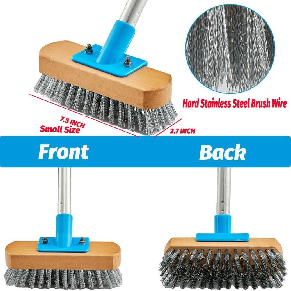 Stainless Steel Deck Scrub Brush With Long Handle 60″ Heavy Duty Floor Scrubber
