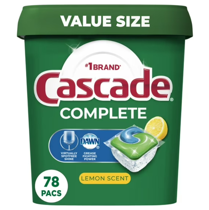 Cascade Complete Dishwasher-Pods ActionPacs Detergent Tabs Lemon 78 Count