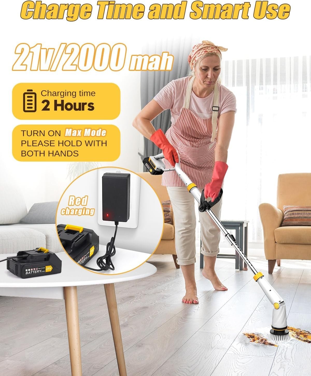 Electric Spin Scrubber with Two Batteries Q2 Pro,1500 RPM High Power Electric Sc