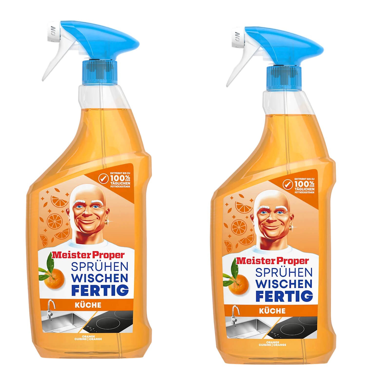 2X 800Ml Meister Proper Spray Wipe Ready Kitchen Cleaner Grease Removing Orange