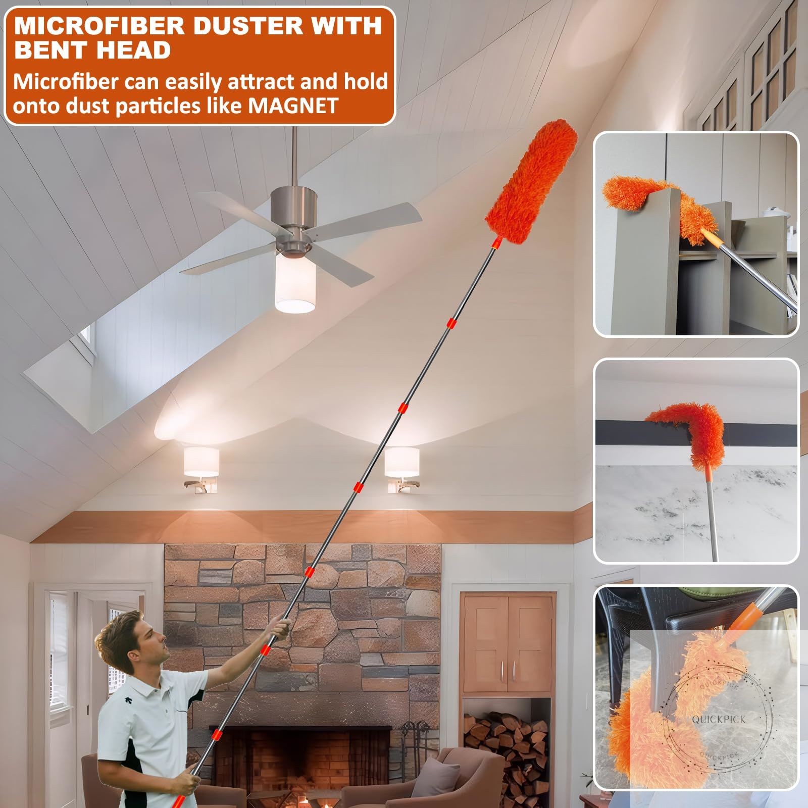 20+ Feet High Reach Duster Kit with 3-14 ft Extension Pole High Ceiling Dusting