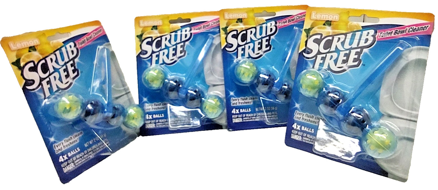 4x Scrub Free Lemon Automatic Toilet Cleaner Rim Hangerb 4x Balls 2 oz Ea SEALED