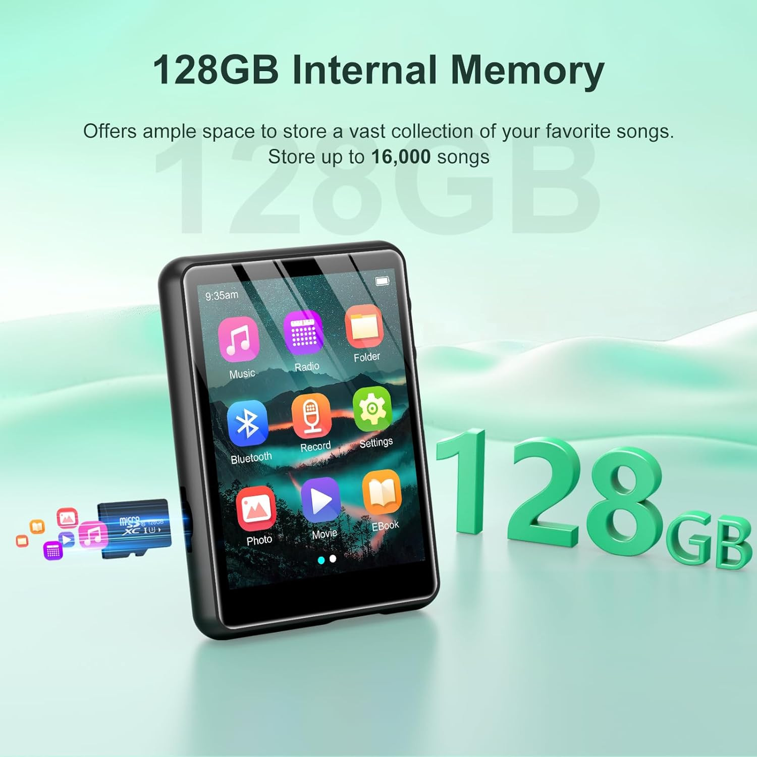 128GB MP3 Player with Bluetooth 5.3, 2.4 Inch Full Touch Screen Portable Music P