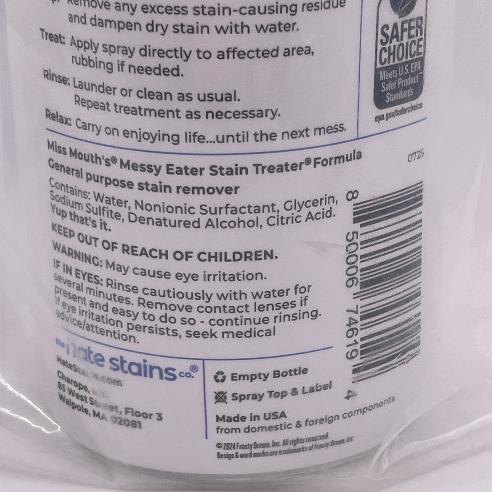 Miss Mouths Messy Eater Stain Treater Spray 16oz Stain Remover Fast Effective