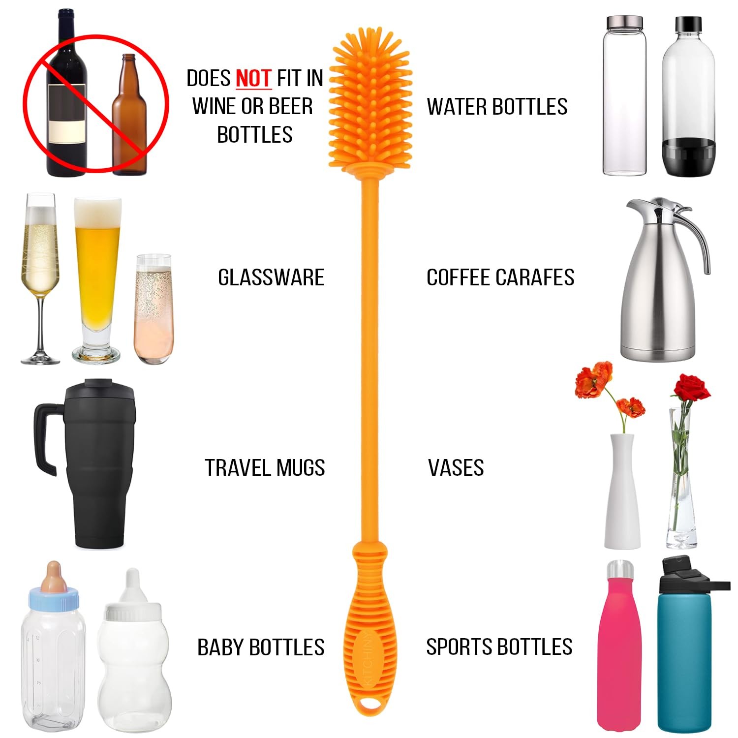 Silicone Bottle Brush with 2 Straw Cleaners 12.5” Water Bottle Cleaner Brush…