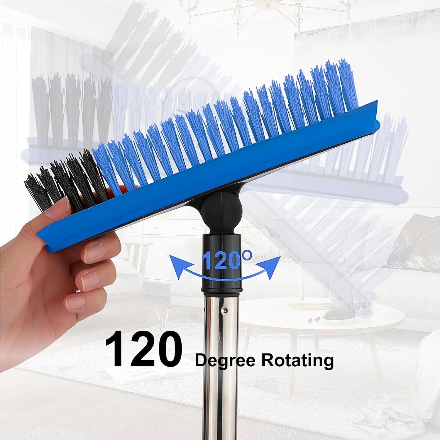 Grout Cleaner Brush with Long Handle, V-Shaped Floor Scrub Brush Swivel Grout…