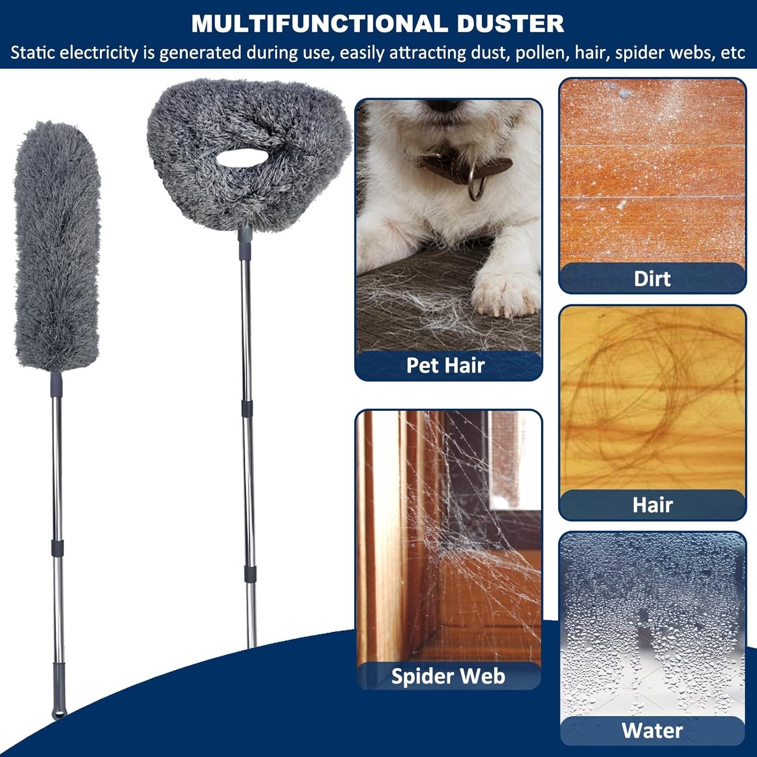 20Ft High Reach Cobweb Duster with Extension Pole Spider Web Brush Grey