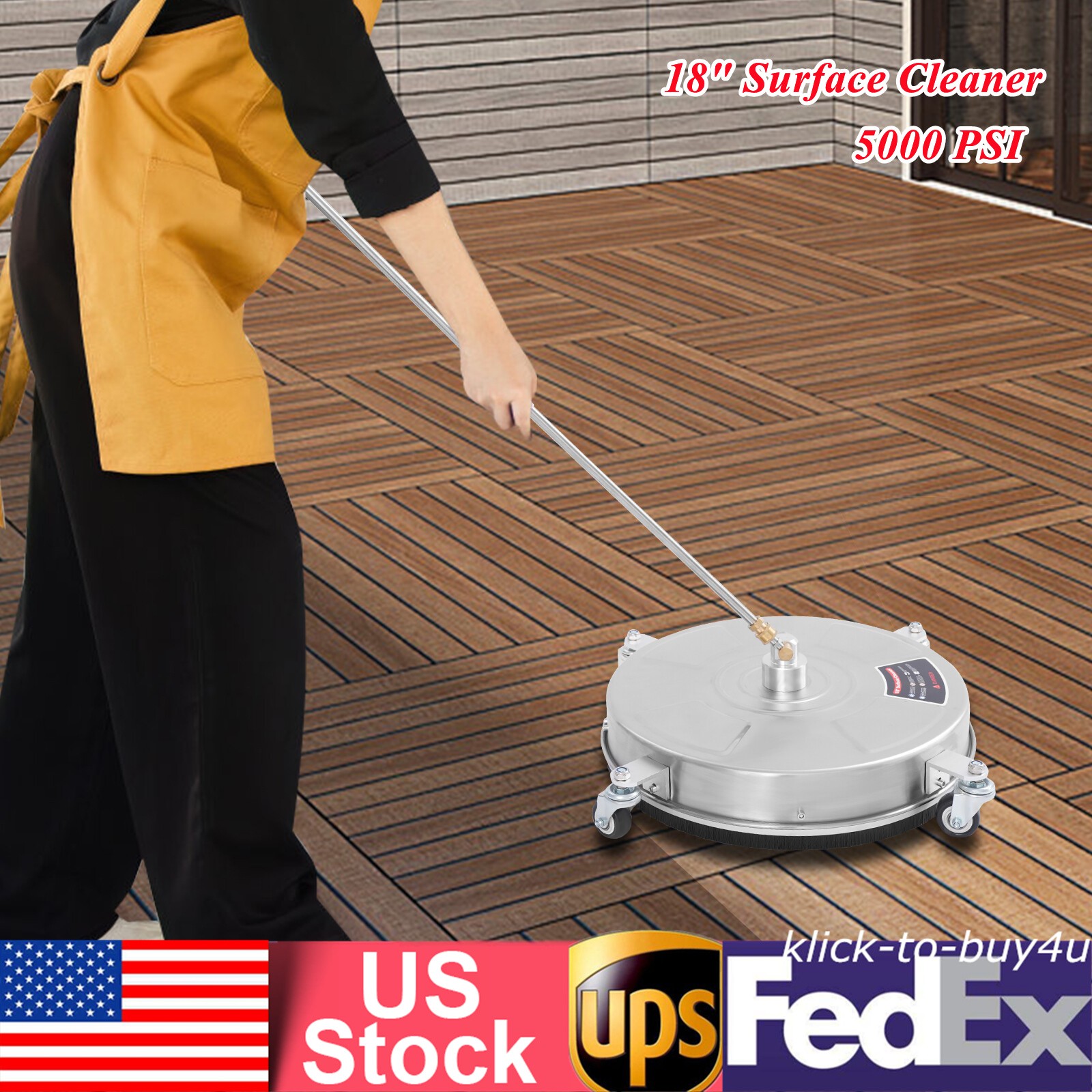 Modern 18-inch Surface Cleaner Stainless Steel Surface Cleaner with 4 Wheels NEW