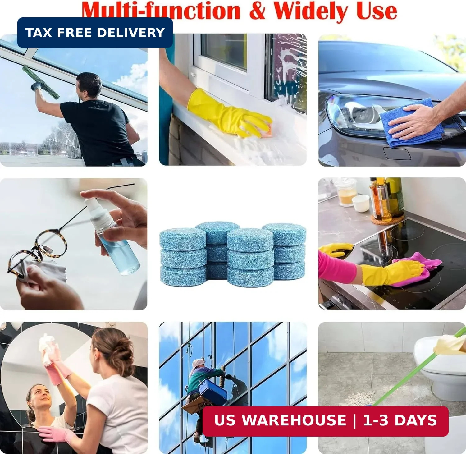100 Pcs Windshield Washer Fluid Tablets – Solid Concentrated Glass Cleaner for C