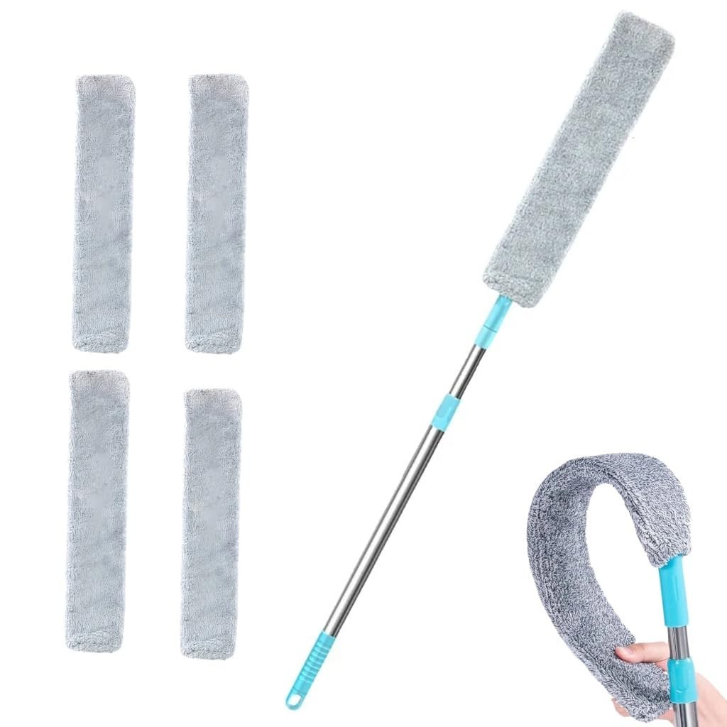 Retractable Gap Duster with 60″ Pole – Flexible Microfiber Brush for Appliances,