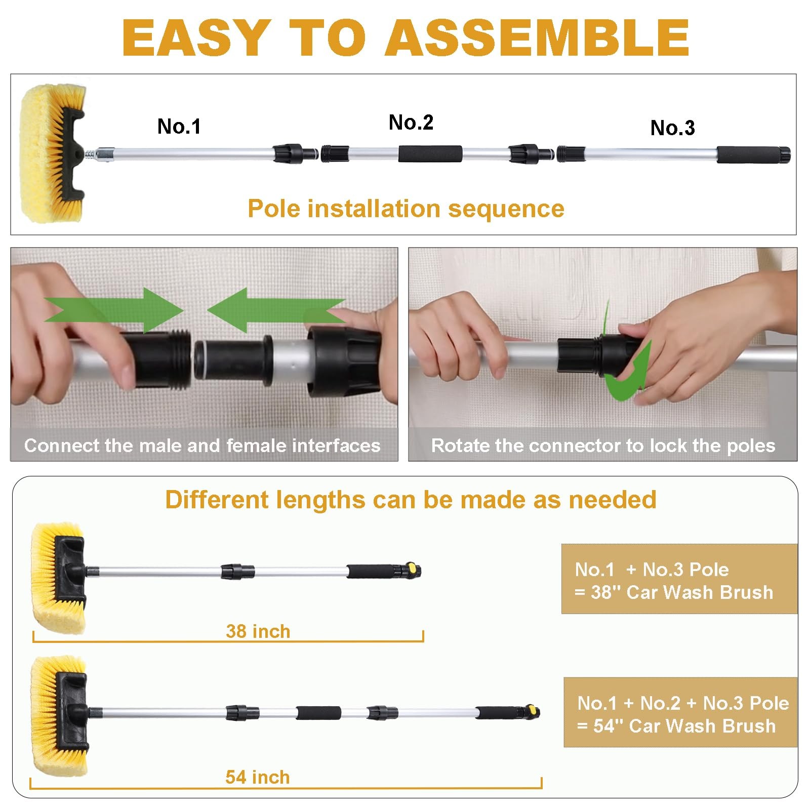 54 Inch Car Wash Brush with Long Handle Soft Bristles Water Flow Thru