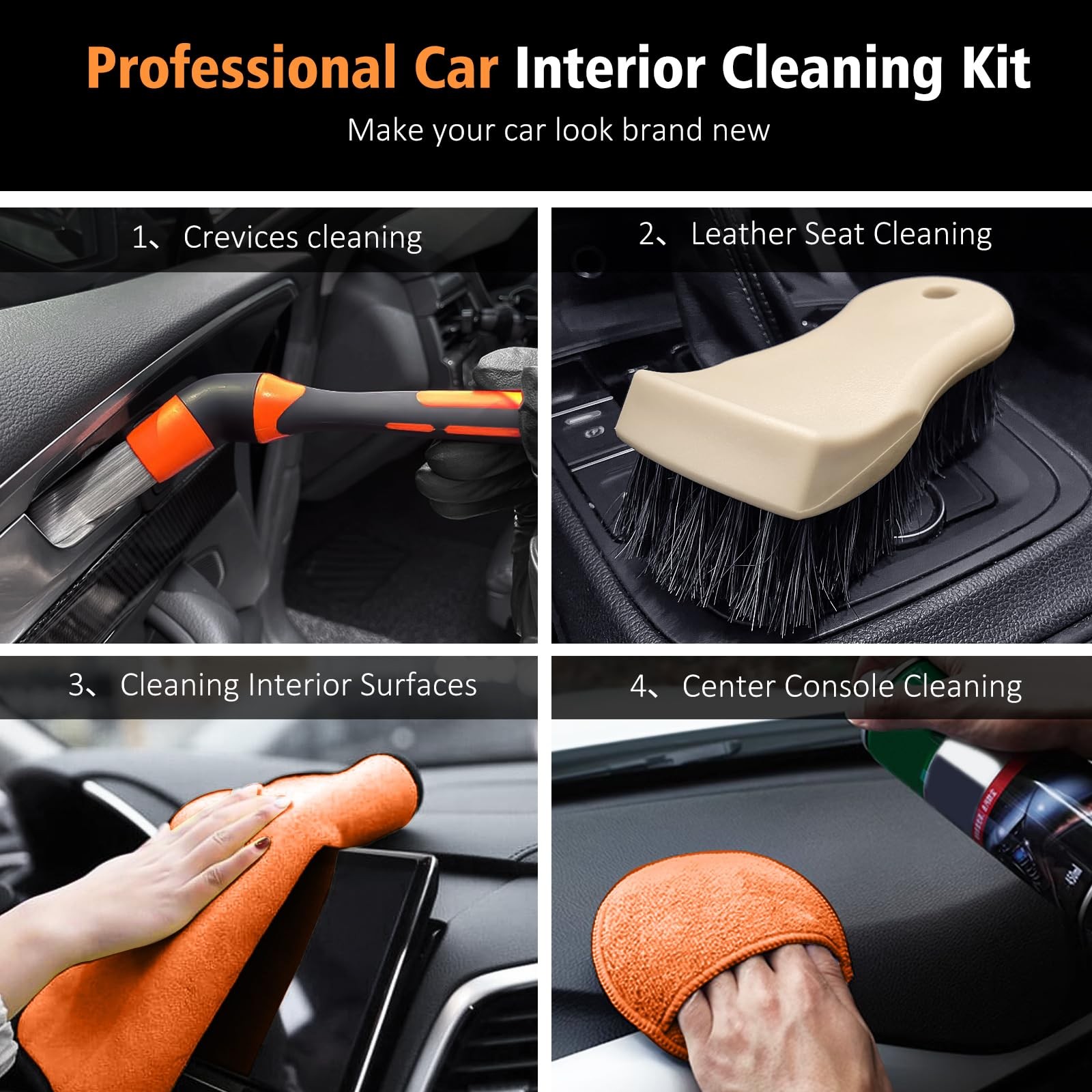 YeewayVeh 7PCS Car Interior Detailing Kit, Horse Hair Car Leather Brush, Appl…