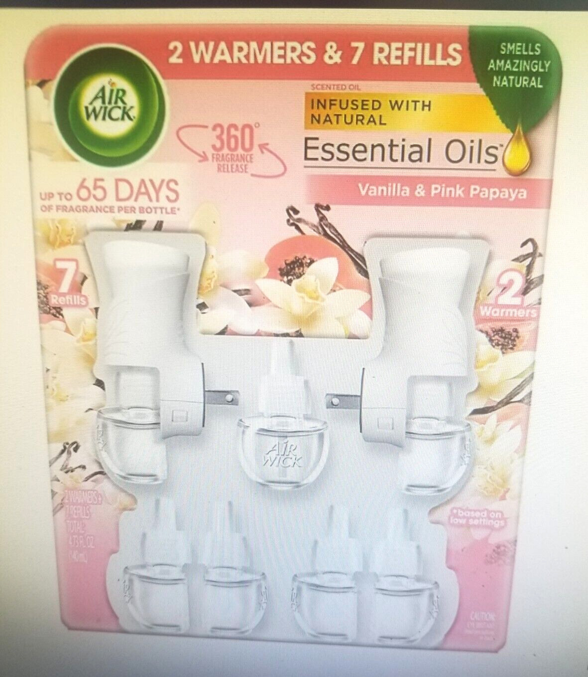 AIR WICK SCENTED OIL PINK PAPAYA SCENT, PLUG-IN, (7-0.67 oz REFILLS & 2 WARMERS)