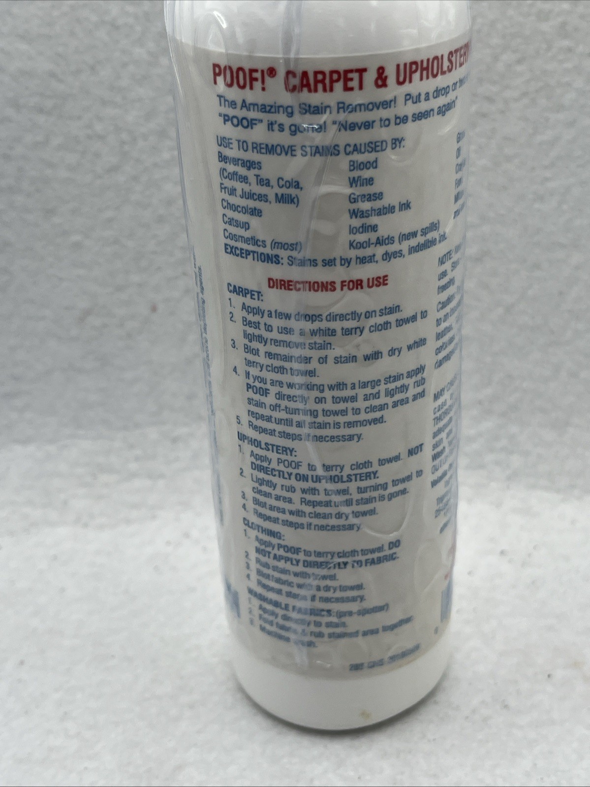Poof Stain Remover Environmentally Safe Liquid 8oz Open Box