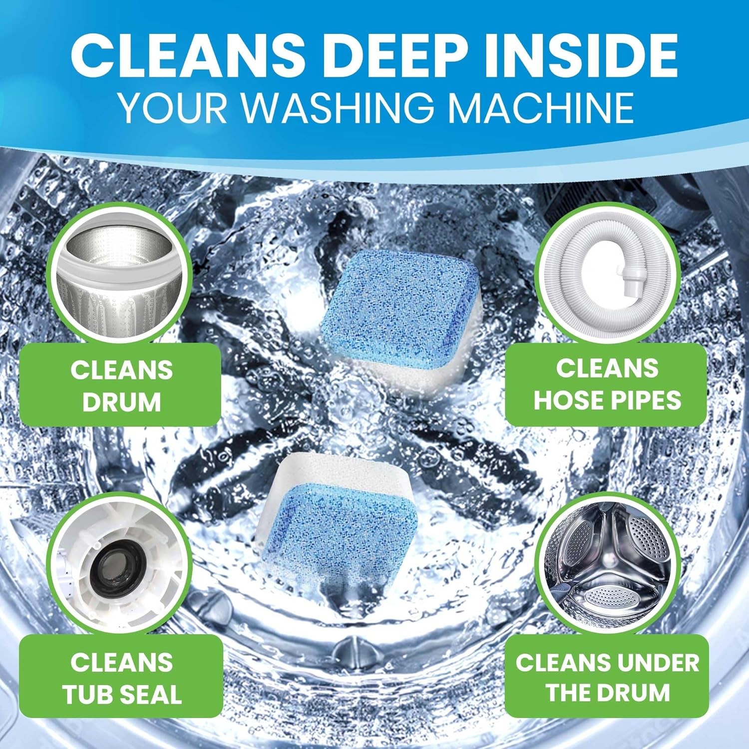 Washing Machine Cleaner Tablets 24 Pack Descaler HE Front Top Load Washer Deep