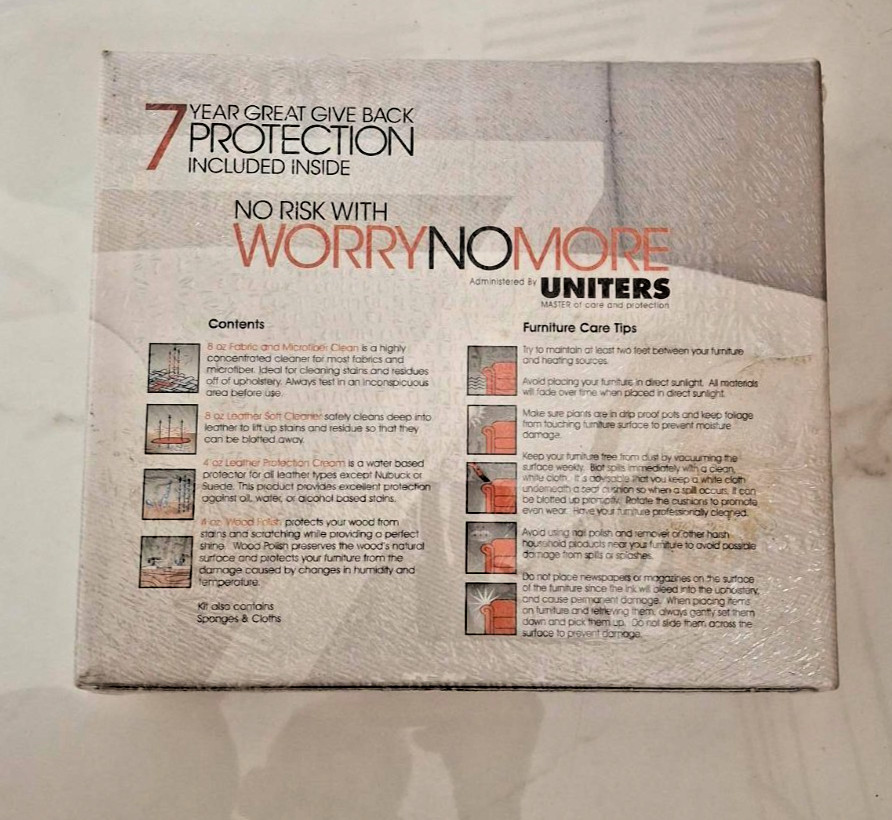 WorryNoMore Uniters Furniture Care Kit Leather Fabric Wood Cleaner NEW Sealed