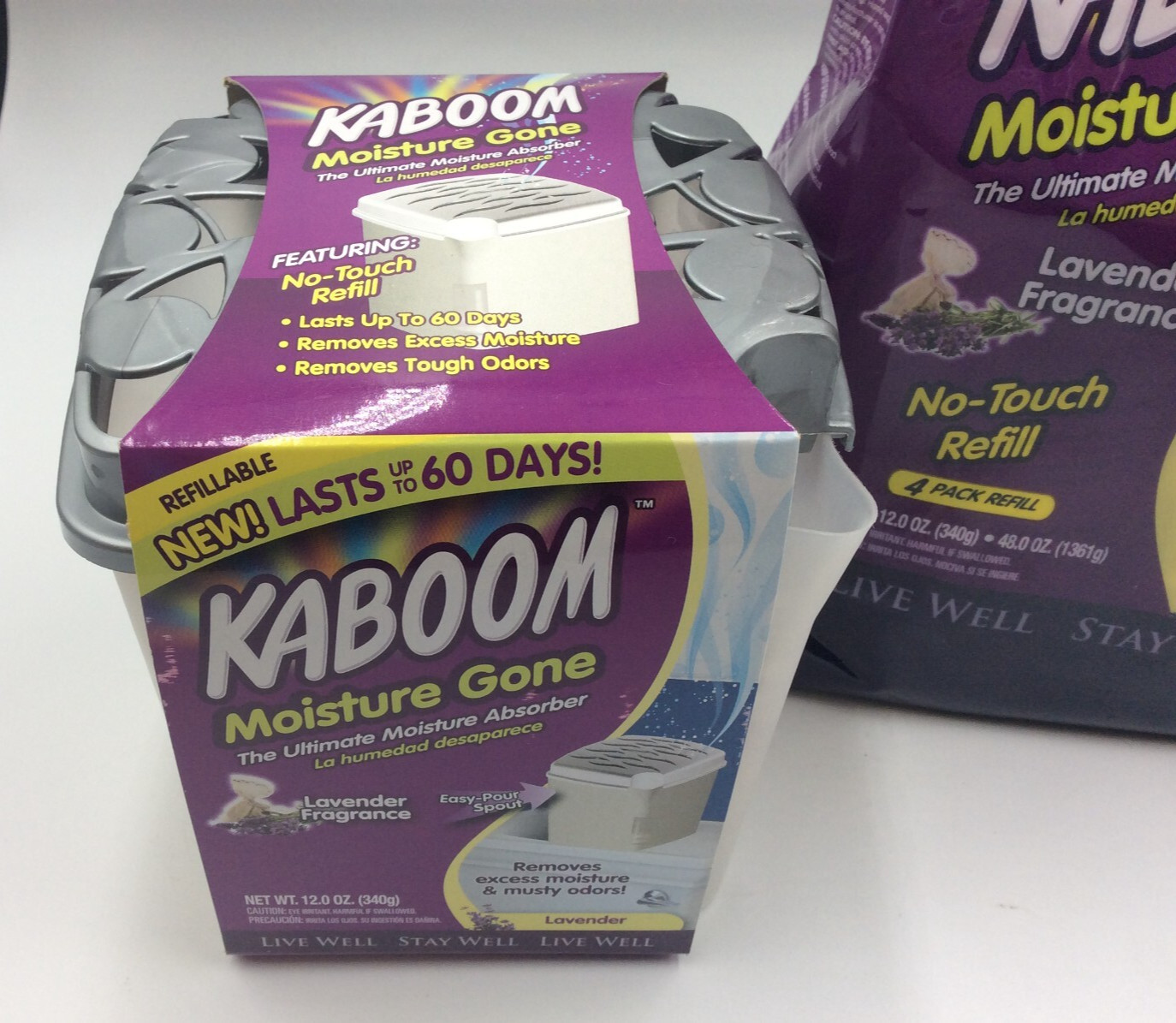 Kaboom Moisture Gone 12oz Refillable Cup & 48 oz Refill Bag Includes 4 refills